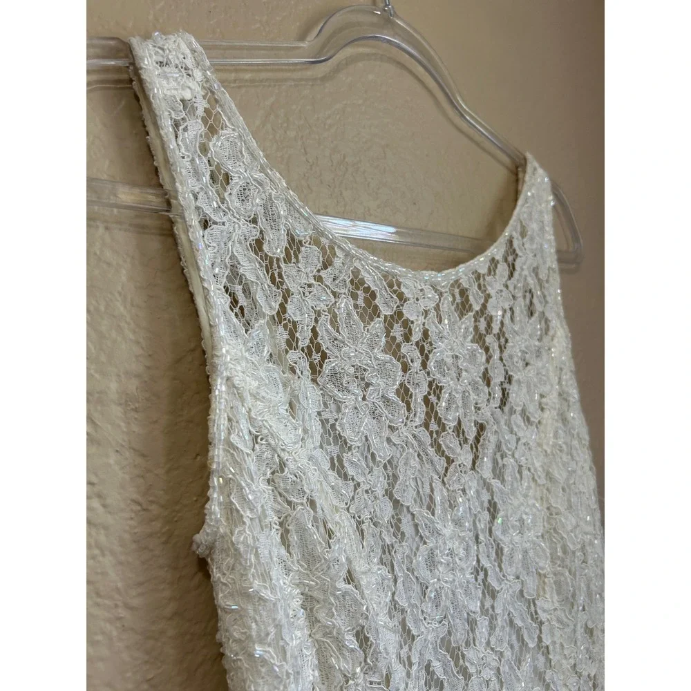 Vintage 90s Cache Ever After Ivory Lace Sequin Maxi Gown Dress Womens 6 Ivory - Picture 14 of 16